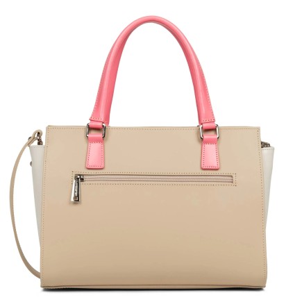 SAC CABAS SMOOTH BEIGE FONCÉ/ÉCRU/ROSE FONCÉ LANCASTER