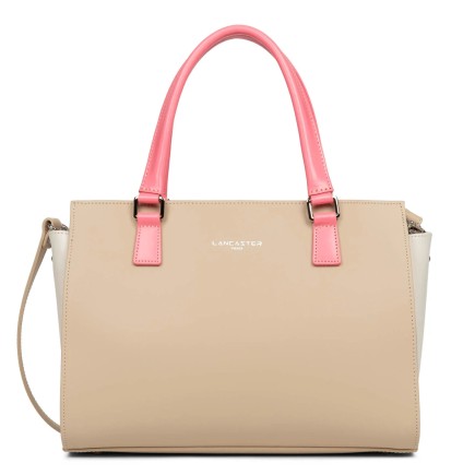 SAC CABAS SMOOTH BEIGE FONCÉ/ÉCRU/ROSE FONCÉ LANCASTER