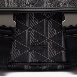 SACOCHE À RABAT CLIPSÉ THE BLEND EN TOILE MONOGRAMME NOIR/GRIS LACOSTE