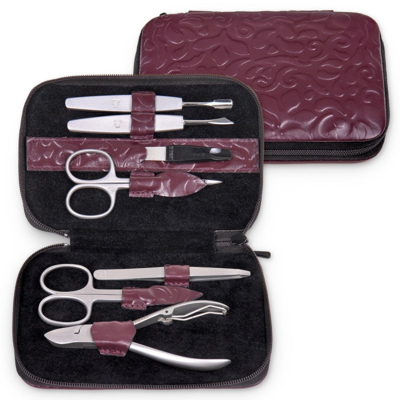 TROUSSE DE MANUCURE 7 PIÈCES ORNAMENTO EN CUIR BORDEAUX SACHER