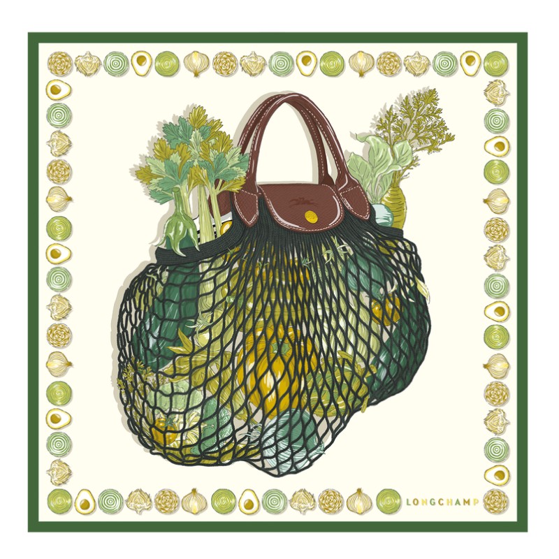LONGCHAMP CARRÉ DE SOIE 70CM LE FILET GOURMAND LAURIER LONGCHAMP CARRÉ DE SOIE 70CM LE FILET GOURMAND LAURIER