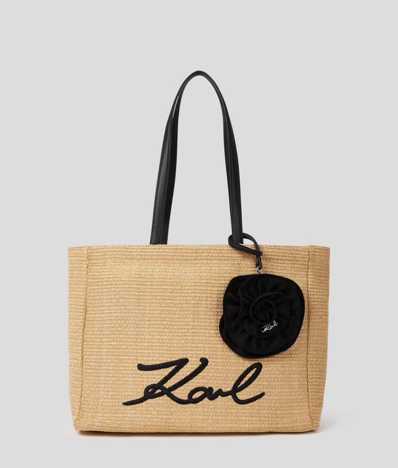 CABAS DE PLAGE FLORAL EN RAFFIA K/SIGNATURE NATUREL KL