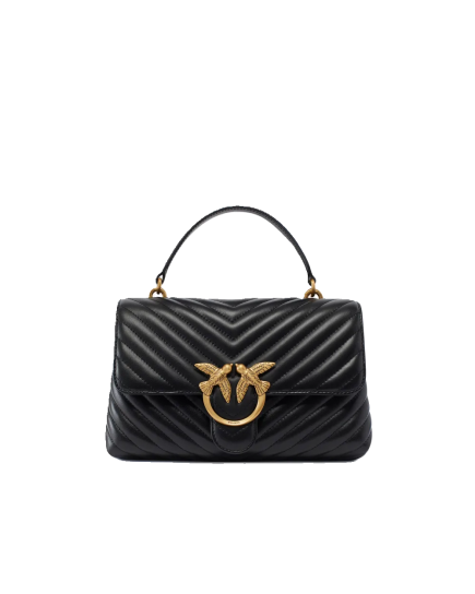 SAC PORTÉ MAIN CLASSIC LADY LOVE BAG PUFF CHEVRON NOIR/DORÉ PINKO