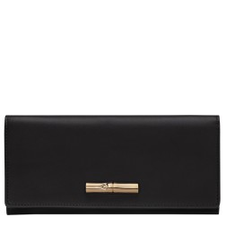 LONGCHAMP LE ROSEAU SLEEK PORTEFEUILLE LONG À RABAT NOIR
